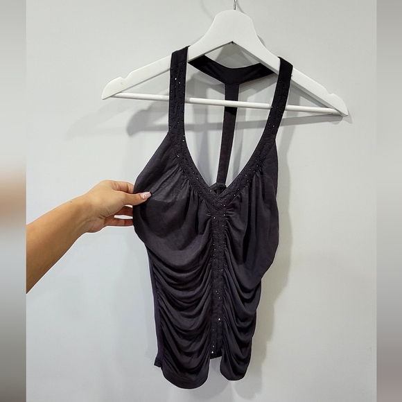 Marciano Dark Grey-Plum Ruched Blouse - Size S/M - Picture 1 of 5